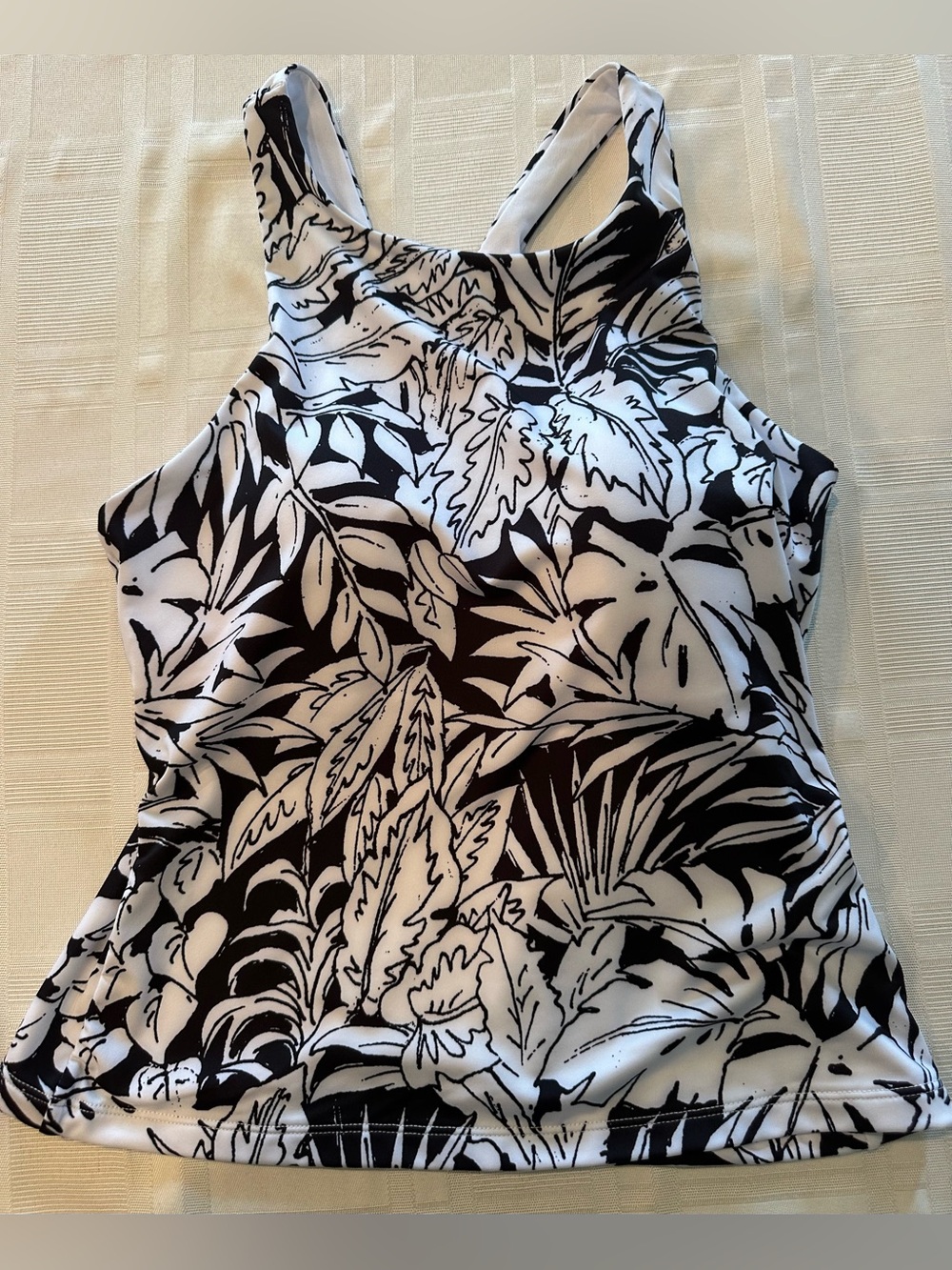 Women’s Eddie Bauer Black White Tankini Top Size Small‎ Pre-owned